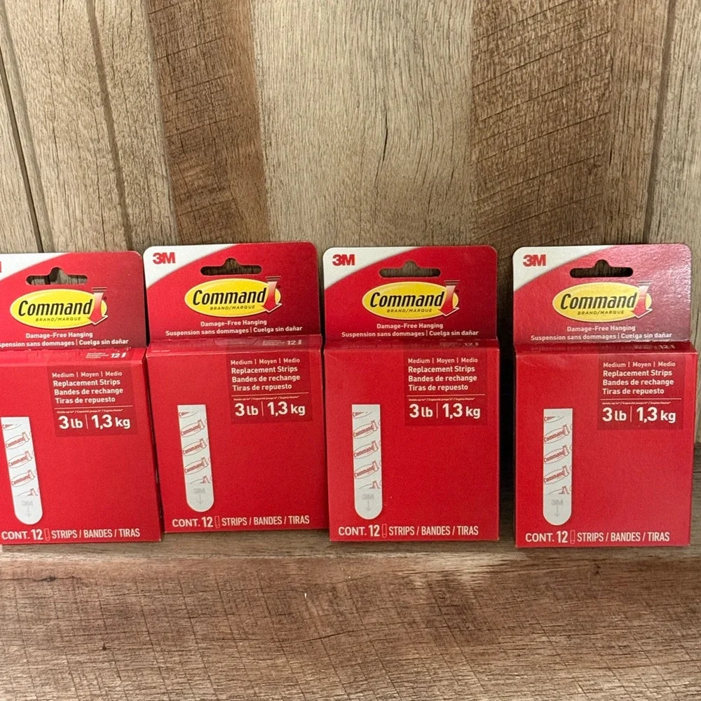 Command Strips Medium Sized Refill Strips Tape White - Bundle of 4 pkgs -NEW